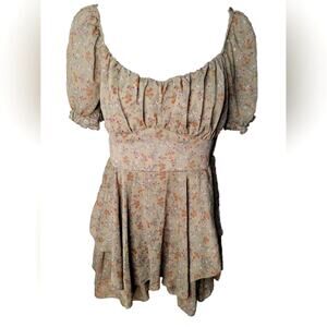 Inspired Hearts Army Green With Floral Puff Sleeve Skorts Ruffled Bottom Sz M